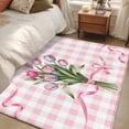 thumbnail image 4 of 2.7'x5' Area Rugs, Pink Tulip Spring Floral Indoor Outdoor Area Rug for Living Room Bedroom, Romantic Flowers Modern Art Pink Plaid Bathroom Rugs Kitchen Floor Carpet Mats Home Decor Aesthetic, 4 of 8