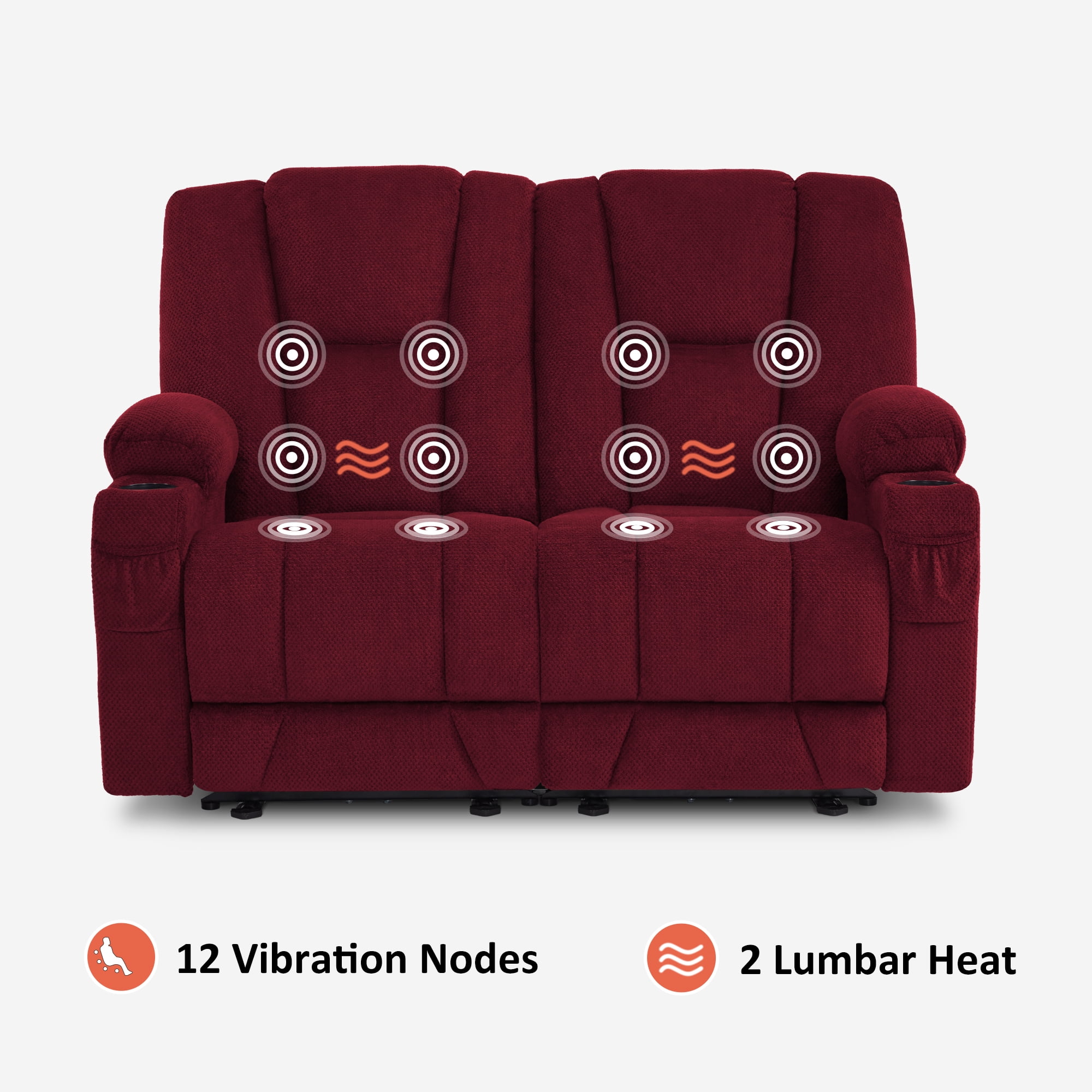 MCombo Power Loveseat Recliner w/ Massage USB Port for Living Room Burgundy Fabric 6025