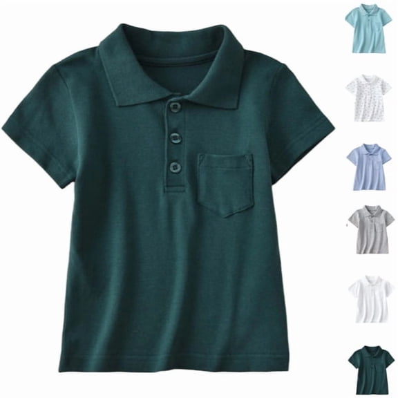 School Uniforms for Boys Short Sleeve Pique Polo Shirts,Dark Green 140