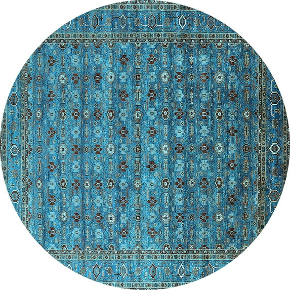 Ahgly Company Indoor Round Oriental Light Blue Traditional Area Rugs, 7' Round