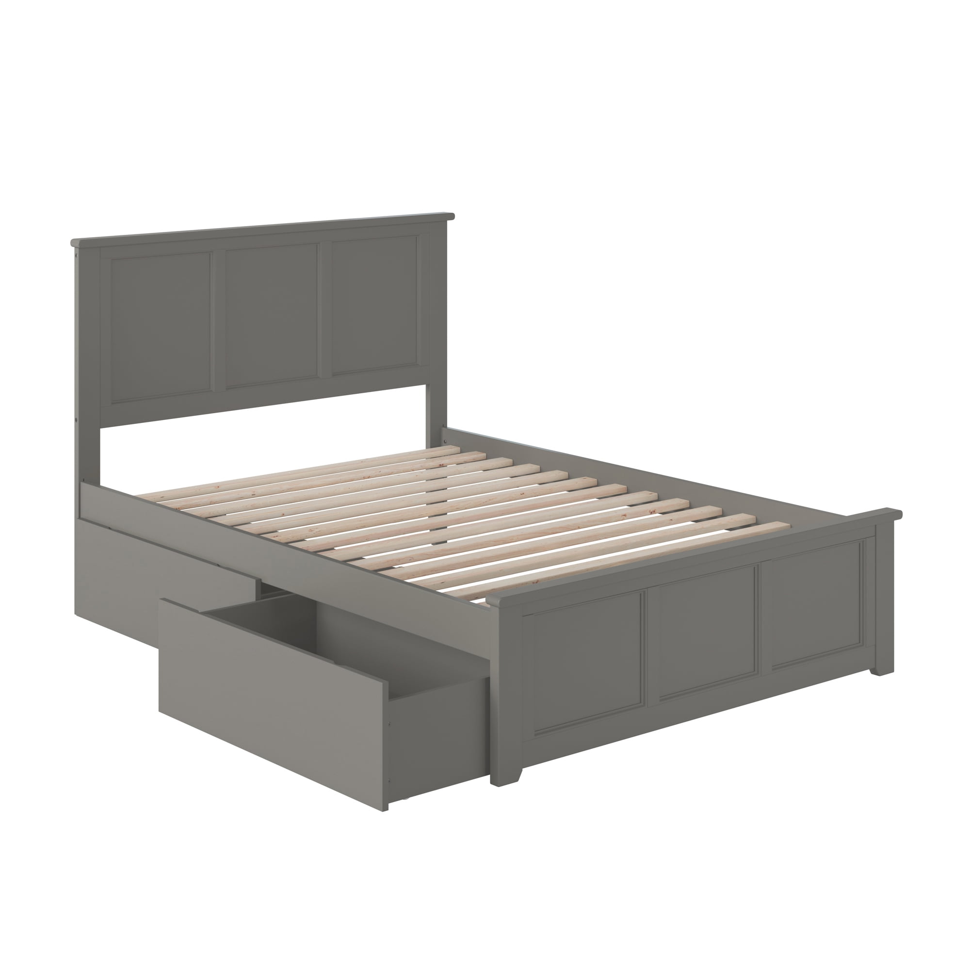 AFI Madison Full Wood Platform Bed with Matching Footboard & Storage Drawers, Grey