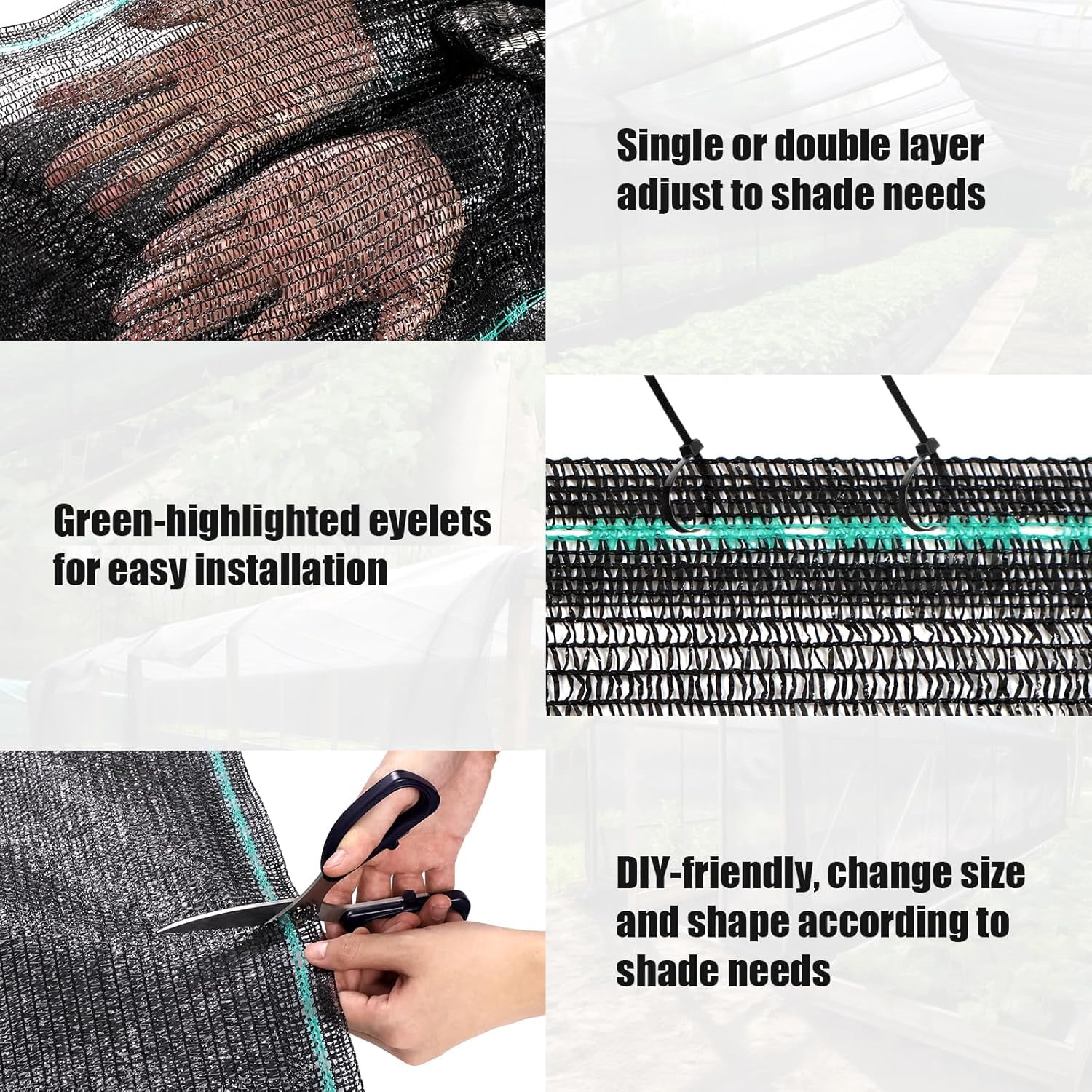 Shade&Beyond 5'10" x 100 FT 50% Eyelets Shade Cloth Roll,Cuttable Sun Shade Mesh Tarp UV Resistant Screen Cover for Garden, Patio, Greenhouse, Kennel, Canopy, Roll,Black