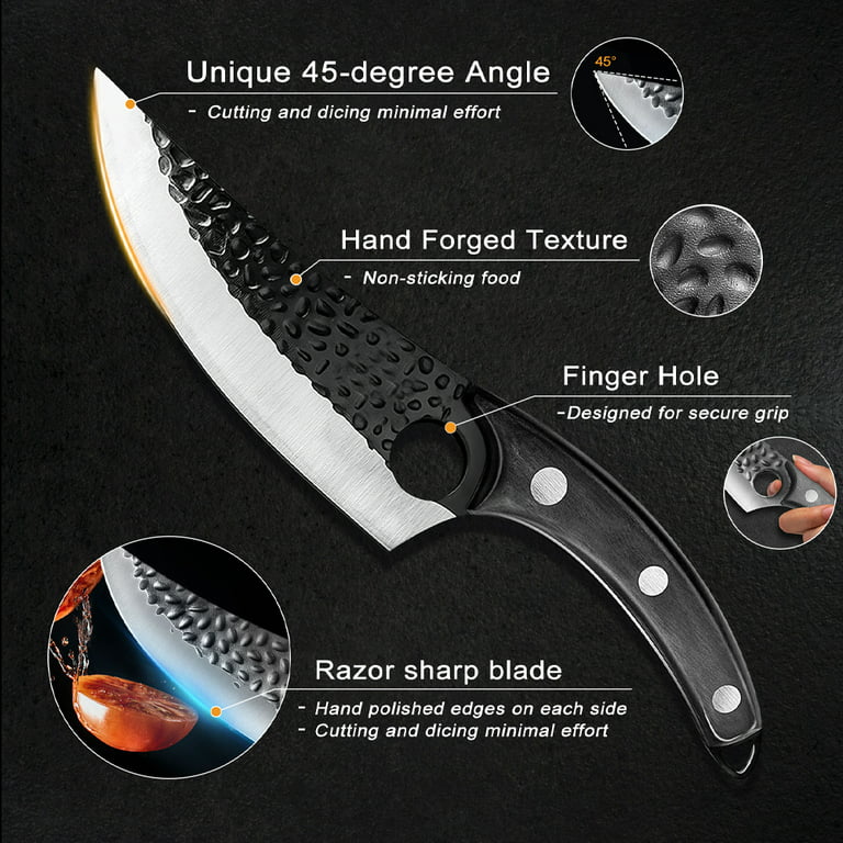 MDHAND 2 Piece Kitchen Knife Set,Outdoor Camping Cooking Knife,5.7'' Viking  Knives Chef Knife Full Tang Kitchen Boning Knives,Black 