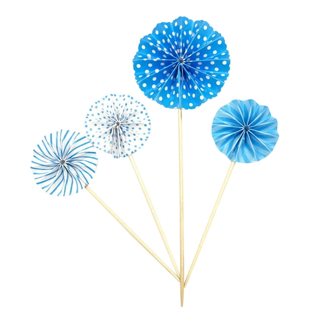 fastboy 4pcs Paper Fans Decoration Birthday Party Gold Cake Topper Set Colorful Round Cakes Topper, Blue
