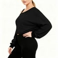 thumbnail image 2 of Womens Crop Sweatshirts Long Sleeve Cold Shoulder Pullover Loose Solid Color Workout Casual Strappy Tops (XL, Black), 2 of 7