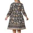 thumbnail image 4 of DARING DIVA Plus Size Casual Boho Floral V Neck 3/4 Sleeve Dress 2X Black Yellow, 4 of 6