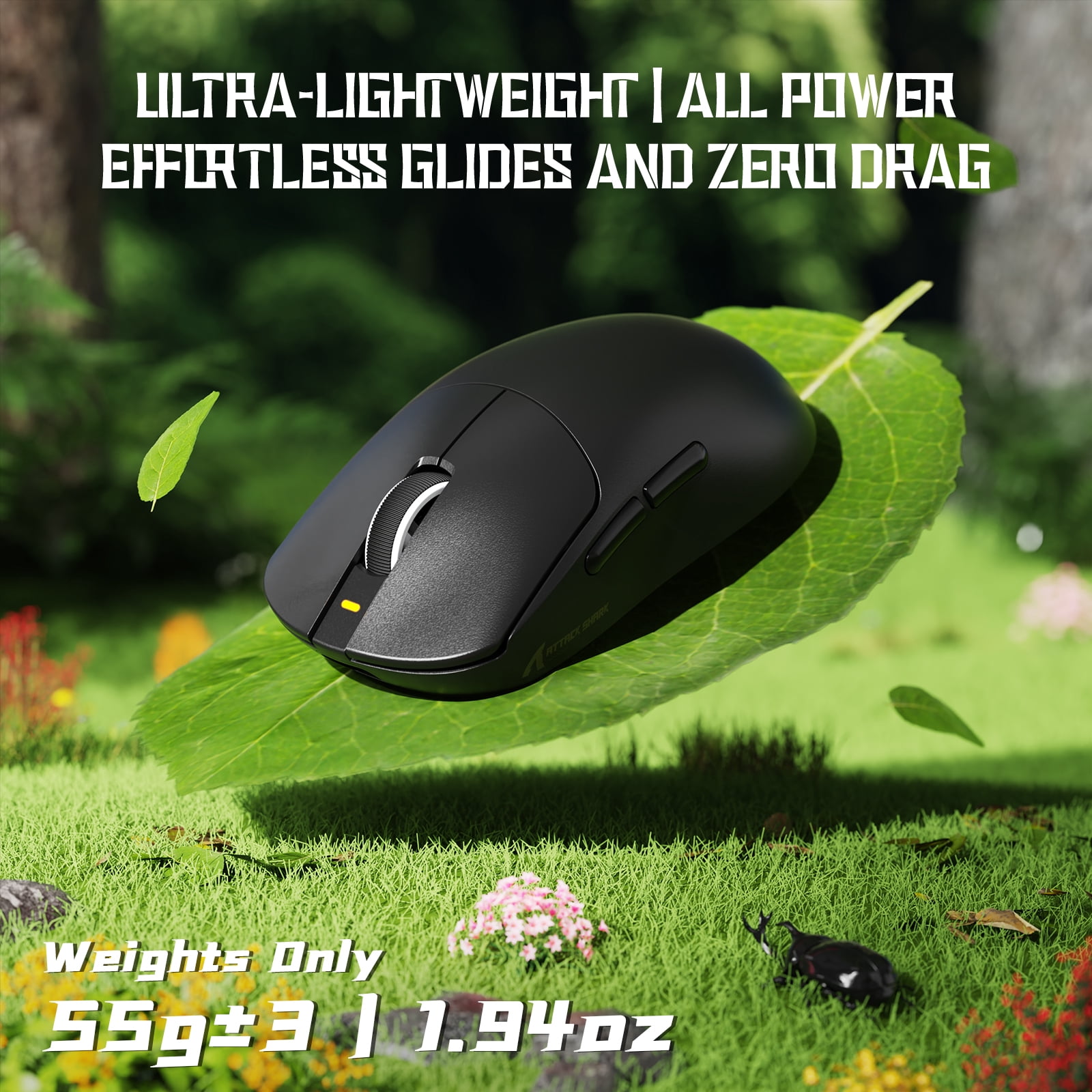 ATTACK SHARK X8SE Mouse for Large Hand, 55g SUPERLIGHT, PixArt PAW3311 Gaming Sensor, BT/2.4G Wireless/Wired, Adjustable DPI up to 25000, 500mAh Battery (Black)