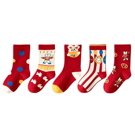 

ASFGIMUJ 6 Pairs Toddler Socks Crew Baby And Children Stockings Fashion New Year Red Socks Cute Cartoon Animal Rabbit Pattern Comfortable And Warm