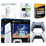Sony PlayStation 5 Astro Bot Slim Digital Bundle with Disc Drive, Extra Controller, MightySkins Game Collection Services and 1 Year Extended Warranty - Sterling Silver