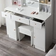 thumbnail image 2 of JBLCC Vanity Desk with Mirror & LED Lights, 39" Large Makeup Vanity Table with 3 Drawers & 6 Shelves, White, 2 of 9