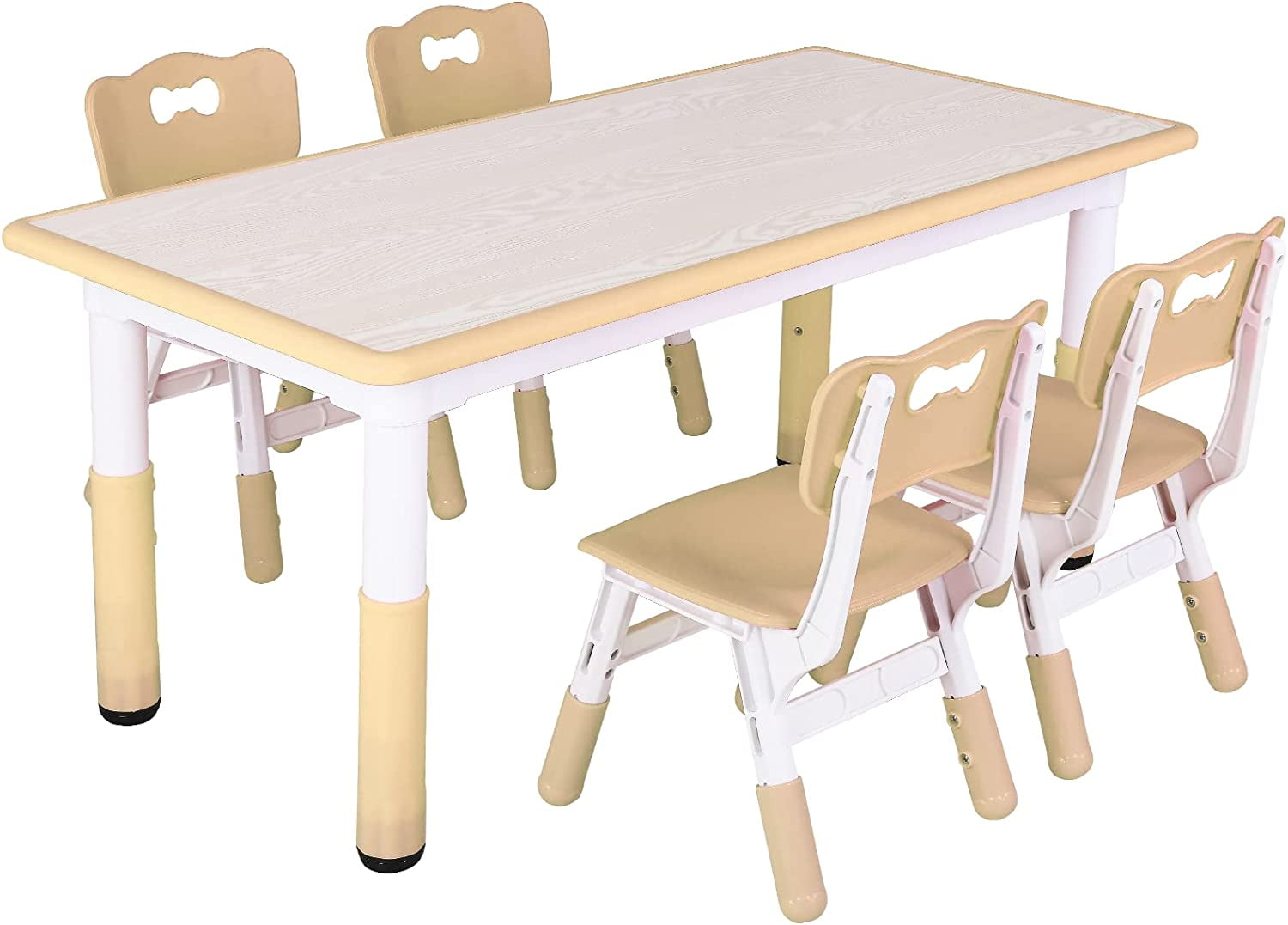 Arlopu Big Kids Study Table and 4 Chair Set, Height Adjustable Toddler  Table and Chair Set for 4, Multifunctional Toddler Table, Reading, Drawing