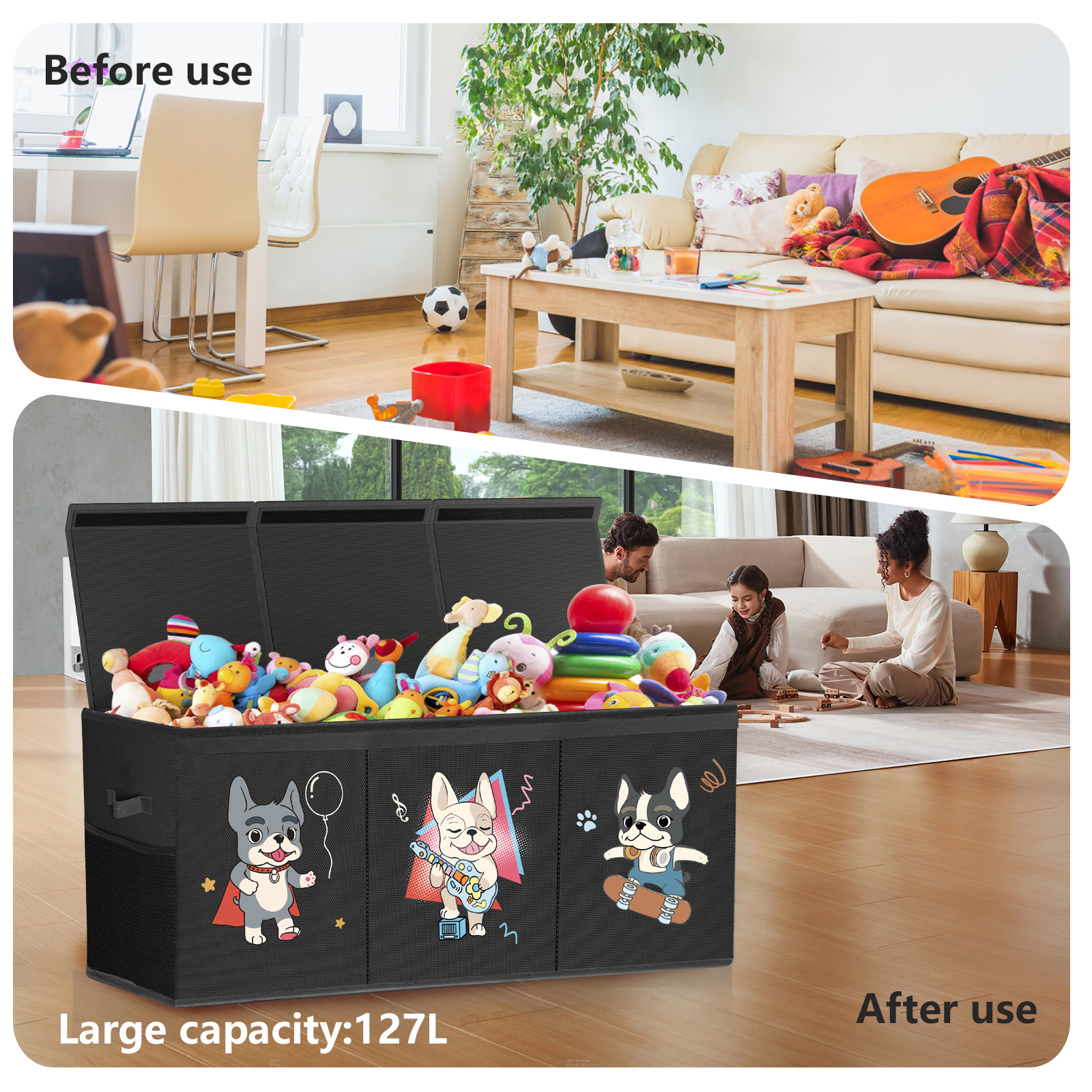 Extra Large Toy Box, Collapsible Sturdy Kids Toy Chest for Boys, Girls, Kids, 39*13.5*15.5",Toy Storage Organizer Toddler Storage Bins with Lids, Toy Box for Living Room, Bedroom, Nursery, Black
