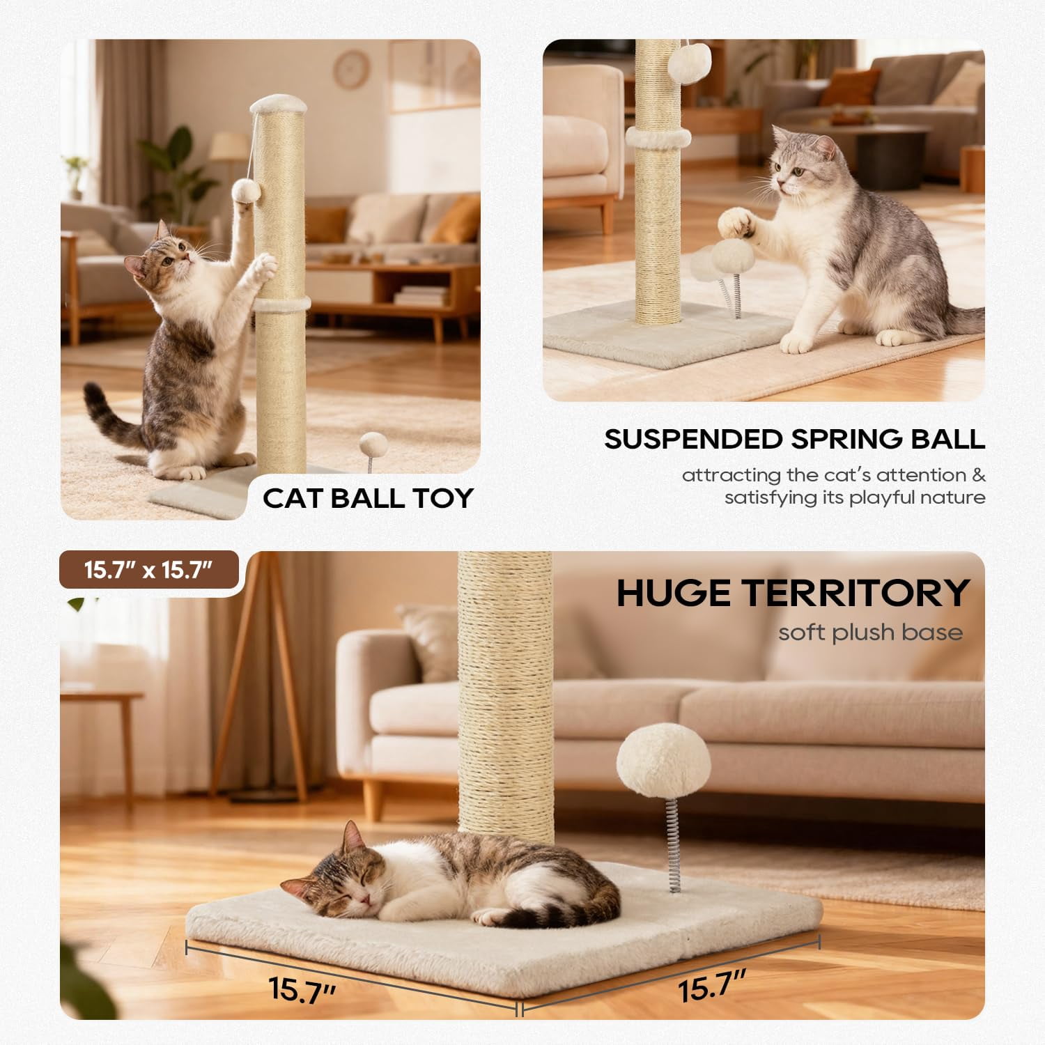 XF XINFENG 33 Inch Cat Scratching Post Cat Scratcher Natural Sisal Rope Scratch Post Trees with Hanging Ball for Indoor Cats and Adults ,Beige