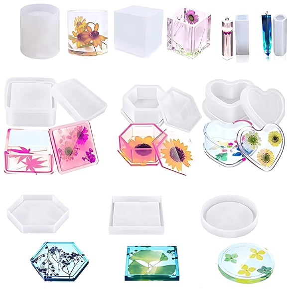 Yuarrent Kits de resina para principiantes, posavasos y colgantes fáciles de hacer, Kit de herramientas de moldes artísticos de resina de Artesanía A