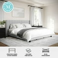 thumbnail image 3 of Martha Stewart Kay King Upholstered Platform Bed with Channel Stitched Wingback Headboard and Cushioned Siderails, Wood Slat Foundation, No Box Spring Needed, Gray, 3 of 11