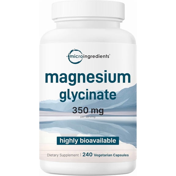 Micro Ingredients Magnesium Glycinate 350mg Per Serving, 240 Veggie Capsules | 100% Chelated Form for Better Absorption | Non-GMO