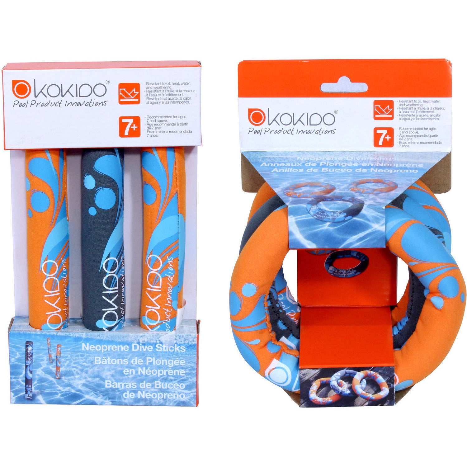 Kokido Nylon Neoprene Dive Sticks Dive Rings Pool Toys, 6pk Orange