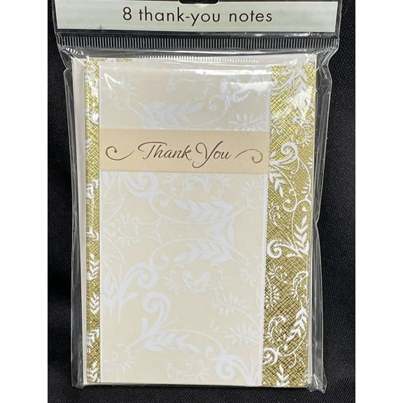 Formal Thank You Notes W/Gold Accents 8ct