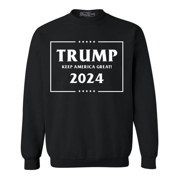 Shop4Ever Men's Trump Keep America Great 2024 Crewneck Sweatshirt Large Black