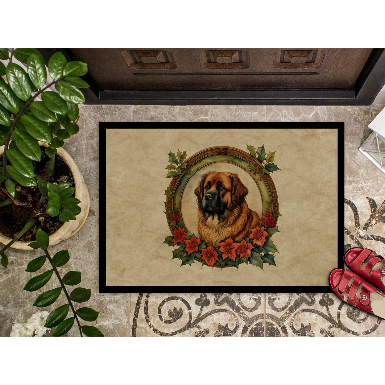Carolines Treasures DAC2391MAT 18 x 27 in. Unisex Leonberger Christmas Flowers Doormat