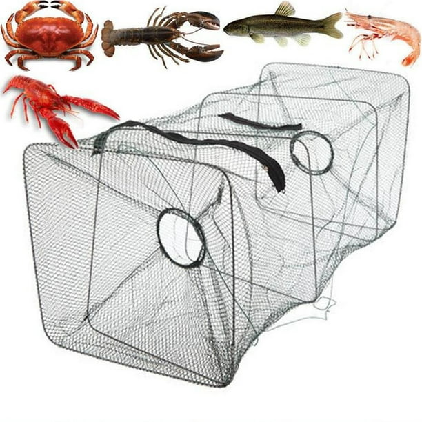 Fishing Net Foldable Crab Net Trap Cast Dip Cage Fishing Bait Fish Minnow  Crawfish Shrimp (Size: 21x20.5x 45cm) 