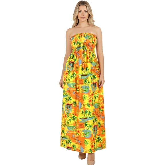 HAPPY BAY Women's Beach Summer Halter Neck Tube Top Maxi Evening Slit Dress Strapless Dresses for Women One Size Orange, Island