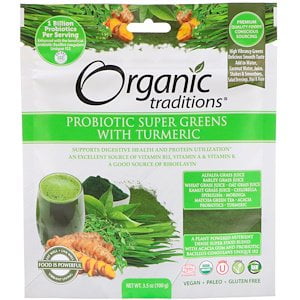 Casual Traditions 3 Light Organic Traditions, Probiotic Super Greens with Turmeric, 3.5 oz (100 g) (Pack of 3) ()
