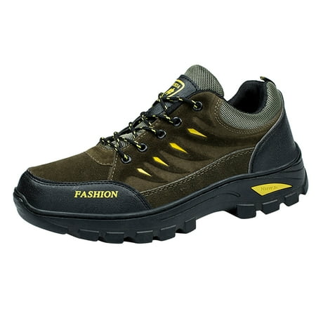 

Povozer Men s Waterproof Leather Mid Hiking Boots Outdoor Non-Slip Lightweight Trekking Sneakers(Green 7.5)