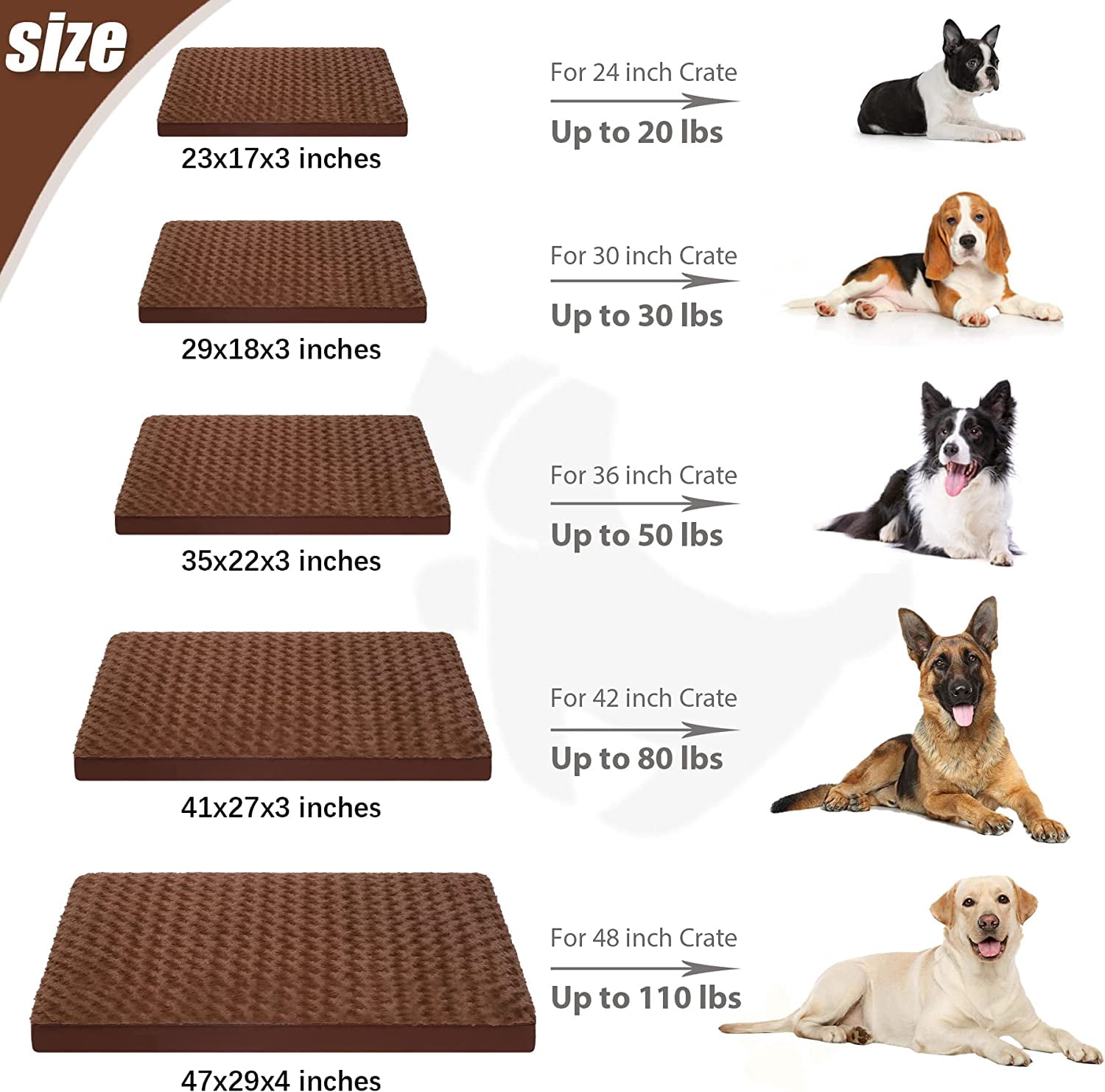 Dog Crate Bed Waterproof Dog Beds for Medium Pets Rose Velvet Soft Fluffy Washable with Removable Cover & Anti-Slip Bottom, 29 x 18 Inch, Brown