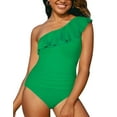 thumbnail image 3 of Hilor Women One Piece Bathing Suits One Shoulder Ruffle Swimwear Tummy Control Monokinis Swimsuits, 3 of 7