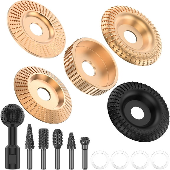 14Pcs Wood Carving Disc for 4-4.5" Angle Grinder with Rotary Burr 5/8-11" Wood Sanding Ball 45# Carbon Steel Polishing Disc Set