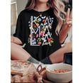 thumbnail image 1 of 1 Pce T-Shirt à Imprimé Graphique d'Échelle Florale pour Femme, Col Rond Décontracté à Manches Courtes, Tissu Tricoté en Polyester, Élasticité Moyenne, Haut d'Été Tendance et Tendance pour Toutes les Saisons Fête des Pères, Fête des Mères, Nouvel An,, 1 of 7