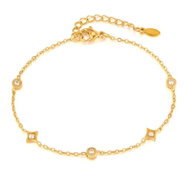 Pulsera minimalista de acero inoxidable con circonitas geométricas para mujer