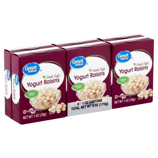 Great Value Greek Style Yogurt Raisins 1 Oz 6 Count Walmart Com