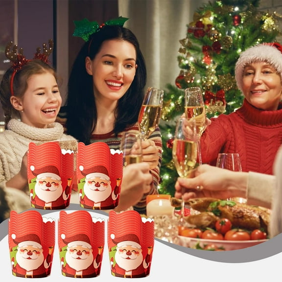 Seyotauo 50 Pcs Christmas Cupcake Liners, Christmas Santa Claus Baking Cups Cupcake Wrappers Paper Wraps Muffin Liners for Xmas Birthday Party Candy Cake Decorations Supplies