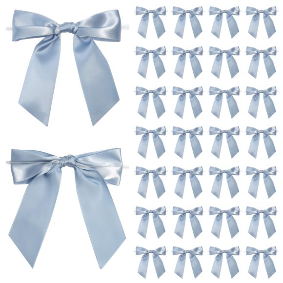 Lazos para Regalo LIZLOVESS en Cinta de Satén Azul Empolvado con Giro de 13 cm, Paquete de 36