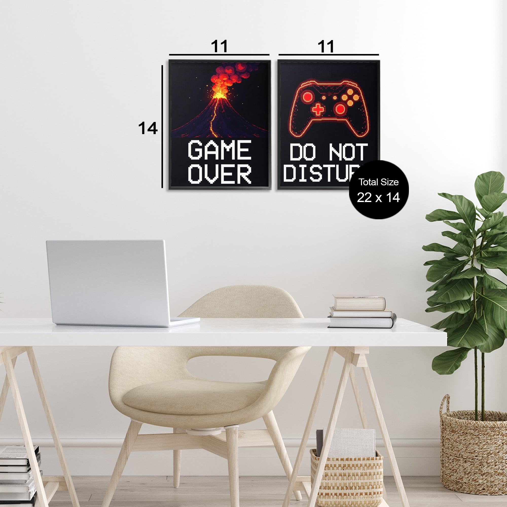 Pixel Game Sentiments 2 Piece Black Framed Giclee Art Set, design by Kim Allen