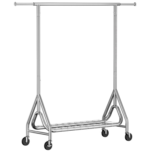 TreGazze Heavy Duty Clothes Rack on Wheels with Shelf for Hanging Clothes, Rolling Clothing Rack Load 450 lbs for Bedroom Laundry, Silver