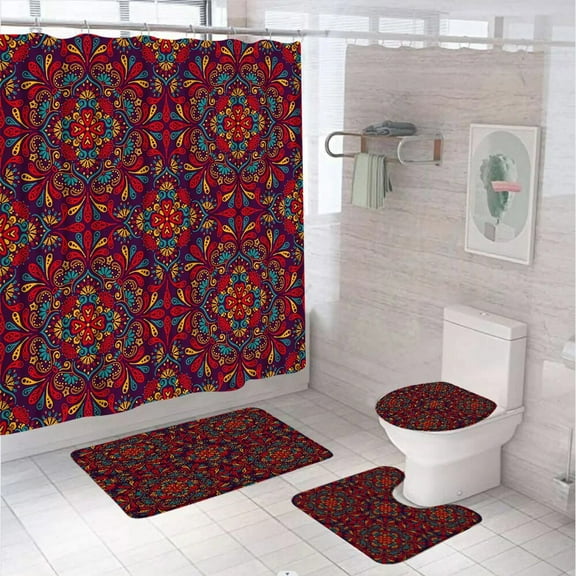 Luxury European Floral Shower Curtain Sets Bohemia Paisley Ethnic Bathroom Screen Curtains Anti-slip Bath Mats Toilet Cover Rugs