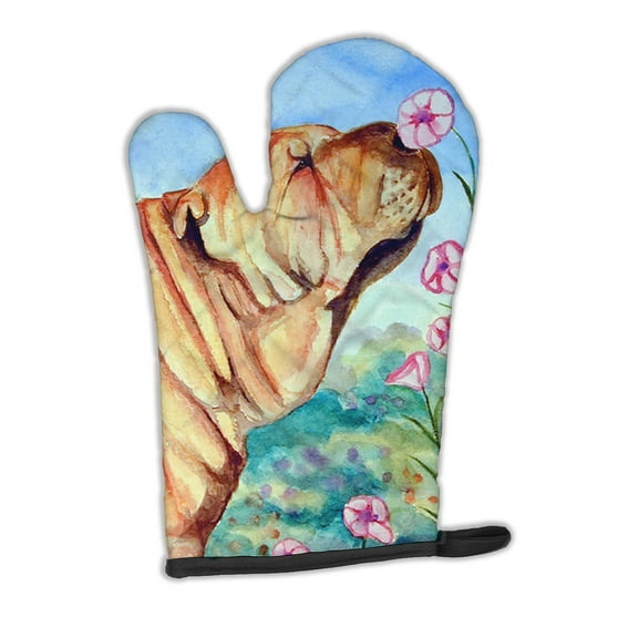 Carolines Treasures 7105OVMT Shar Pei Smell the flowers Oven Mitt Large multicolor