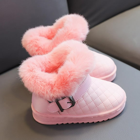 Eltusu Girls Snow Booties, Windproof Thermal Non Slip Soft Winter Boots Shoes Pink Size 1(Big Kids)