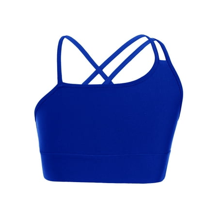 Sywiyi Girls Training Bra Seamless Sports Bra Sleeveless Crop Vest Asymmetrical Spaghetti Straps Royal Blue 12