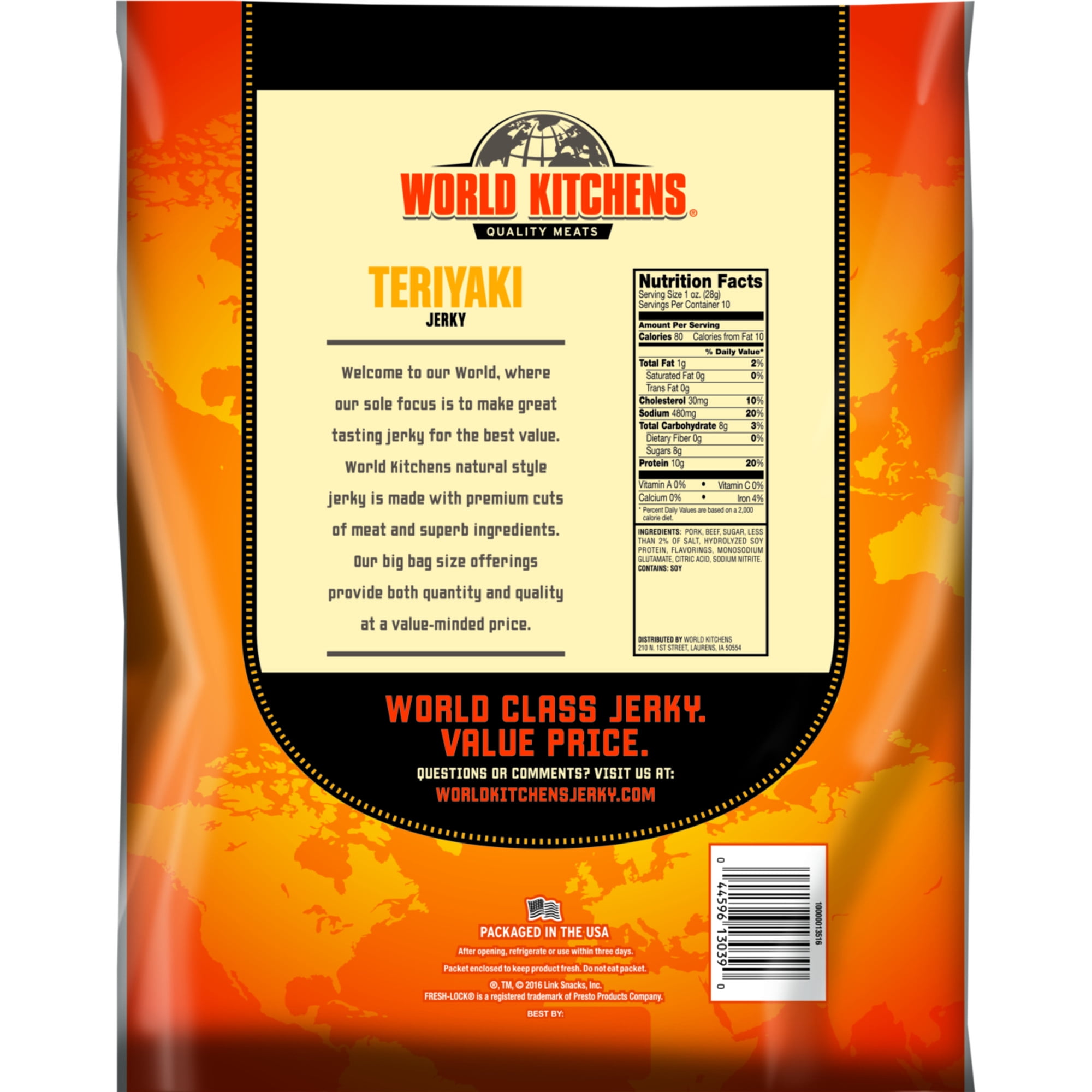 World Kitchens Jerky, Teriyaki, 10oz