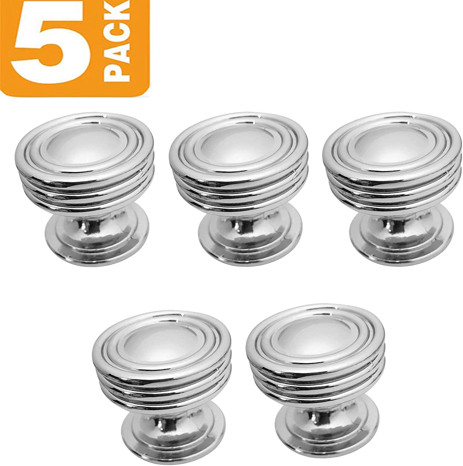 Polished Chrome Cabinet Knob by Southern Hills, Round Cabinet Knobs, 1 1/4 Inch Diameter, Pack of 5 Knobs, Chrome Cabinet Knobs, Cupboard Knobs, Kitchen Cabinet Knobs Chrome, SHKM008-CHR-5 - image 2 of 3