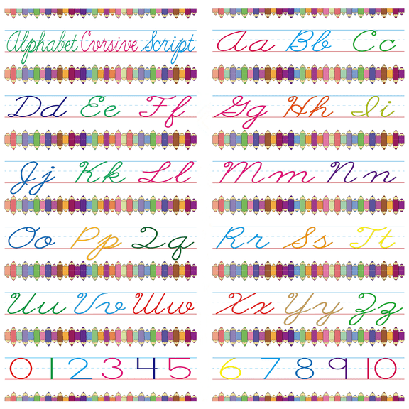 12 Pieces Alphabet Bulletin Board Set, Number 0-10 and Cursive Alphabet Line (A-Z)& Bulletin Board, Chalkboard Decor for PreSchool Kindergarten, Primary Classroom Wall Decor (Color Rainbow Crayon)