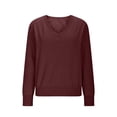 thumbnail image 3 of Smsaxvxz Sweaters for Women Fall Fashion V Neck Long Sleeve Soft Loose Knit Winter Pullover Tops Wine L, 3 of 4