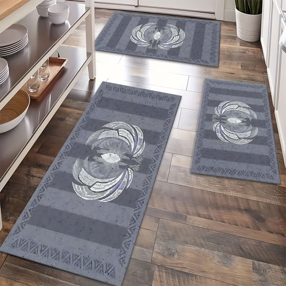 TECHVIDA Kitchen Rug Set 3 Piece,Non Slip Machine Washable Kitchen Mats,Farmhouse Hallway Doormat for Home Floor and Living Room,Gray