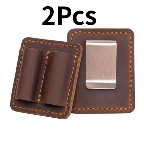 2 Pcs Handmade Leather Notebook Pen Pencil Holder Clips, Stylish Pen Loop Practical Pen Organizer, Brown