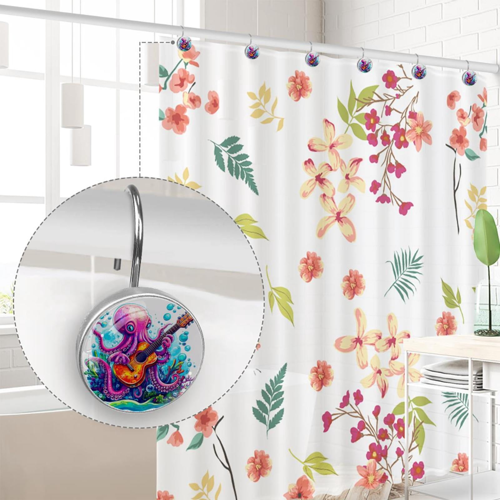 12pcs Decorative Shower Curtain Hooks, Rust Resistant Shower Rings for Bathroom Living Room,Rustproof Stainless Steel Rings for Shower Curtain and Liner Rods,Guitar Octopus