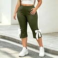 thumbnail image 6 of Cutuoiiu Plus Size Versatile Knee Length Leggings, Solid Color Pull On Yoga Capri Pants with Contrast Bow Hem Detail, Multi Sizes L to 5XL for Outdoor Casual Activities, 6 of 10